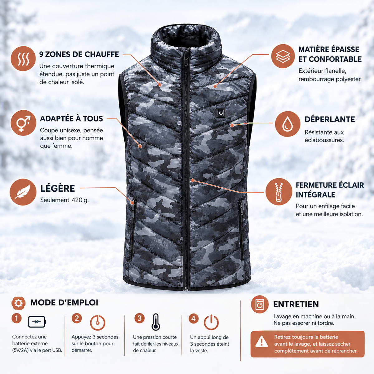 Veste chauffant sans manche Camouflage