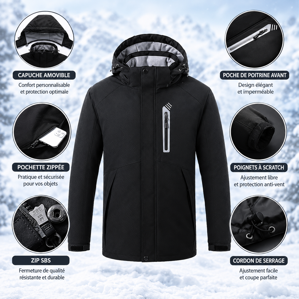 Veste Chauffante à Capuche Amovible