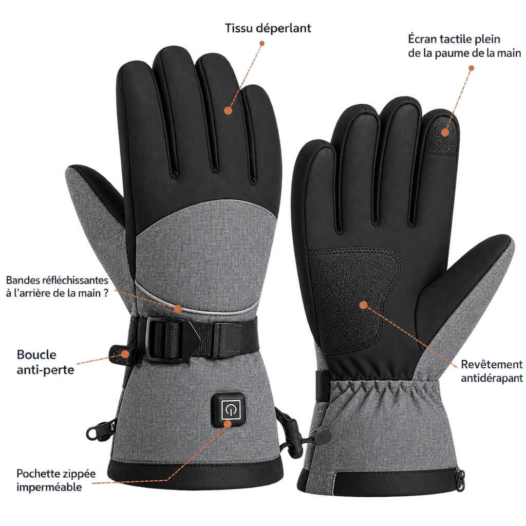 Gants Chauffants Tactiles Gris