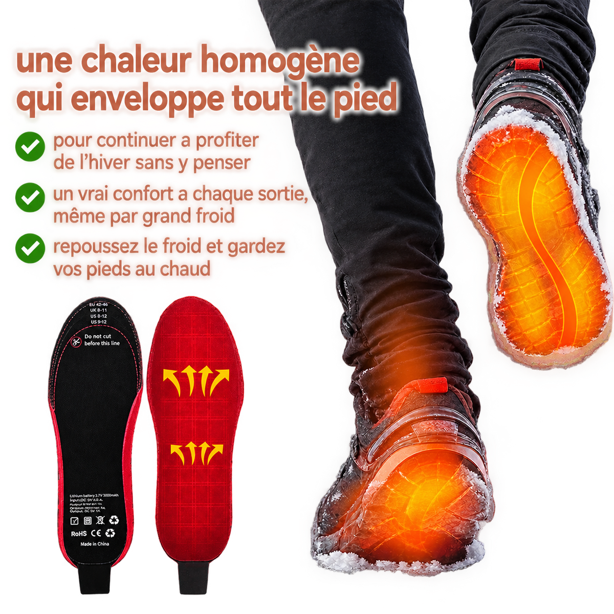 Semelles Chauffantes Rechargeables — Télécommande Sans Fil